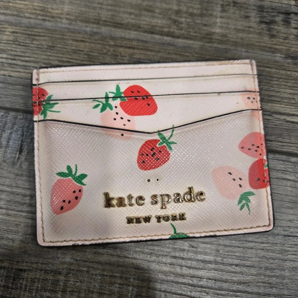 Kate Spade New York Staci Wild Strawberry Print Leather Card Holder Wallet